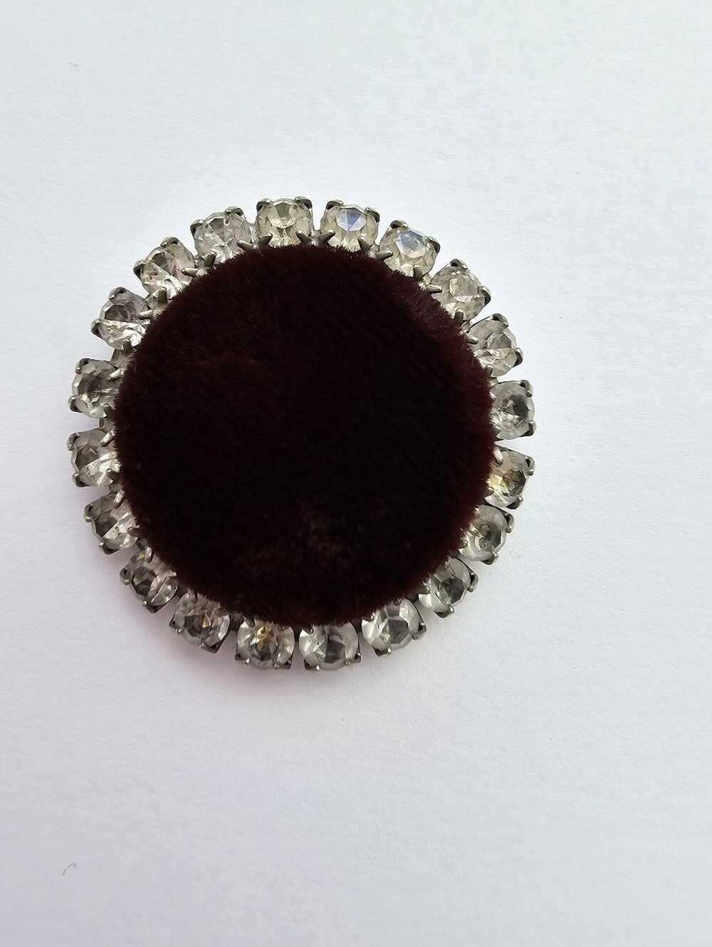 Vintage 1930s Art Deco Rhinestone & Red Velvet Button Dress Clip